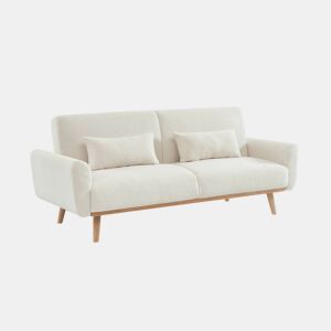 Sofá-cama em tecido boucle de 3 lugares, Oskar boucle, Creme, 208x84x85 cm
