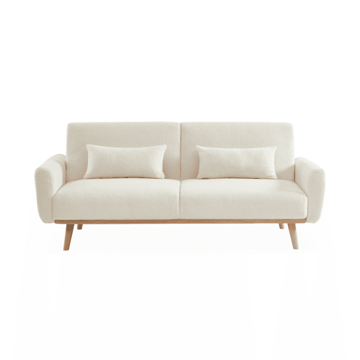 Sofá-cama em tecido boucle de 3 lugares, Oskar boucle, Creme, 208x84x85 cm