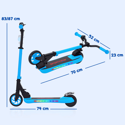 SPORTNOW Trotinete Elétrica Dobrável para Crianças acima de 6 Anos Motor 120 W Autonomia 6 km e Máximo 10 kmh com Travão Altura Ajustável Luzes LED e Estrutura de Alumínio 74x52x83-87 cm Azul SPORTNOW Trotinete Elétrica Dobrável para Crianças acima de 6 Anos Motor 120 W Autonomia 6 km e Máximo 10 kmh com Travão Altura Ajustável Luzes LED e Estrutura de Alumínio 74x52x83-87 cm Azul