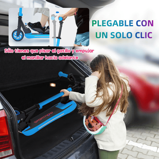 SPORTNOW Trotinete Elétrica Dobrável para Crianças acima de 6 Anos Motor 120 W Autonomia 6 km e Máximo 10 kmh com Travão Altura Ajustável Luzes LED e Estrutura de Alumínio 74x52x83-87 cm Azul SPORTNOW Trotinete Elétrica Dobrável para Crianças acima de 6 Anos Motor 120 W Autonomia 6 km e Máximo 10 kmh com Travão Altura Ajustável Luzes LED e Estrutura de Alumínio 74x52x83-87 cm Azul