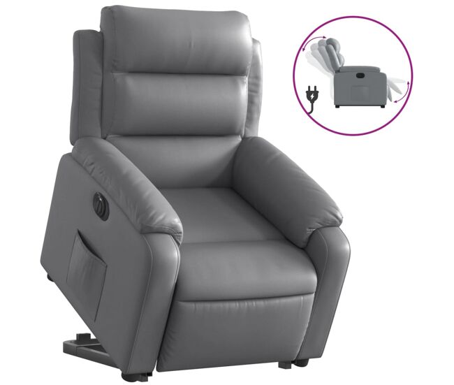 Vidaxl sillón reclinable elevable eléctrico de cuero sintético gris