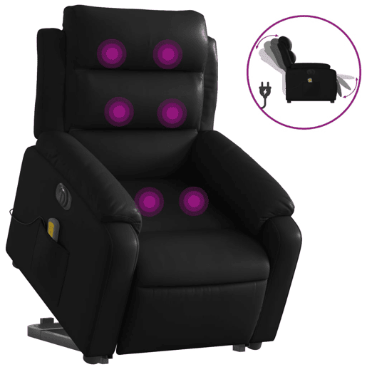 vidaXL Poltrona reclinável elevatória elétrica couro artificial preto vidaXL Poltrona reclinável elevatória elétrica couro artificial preto