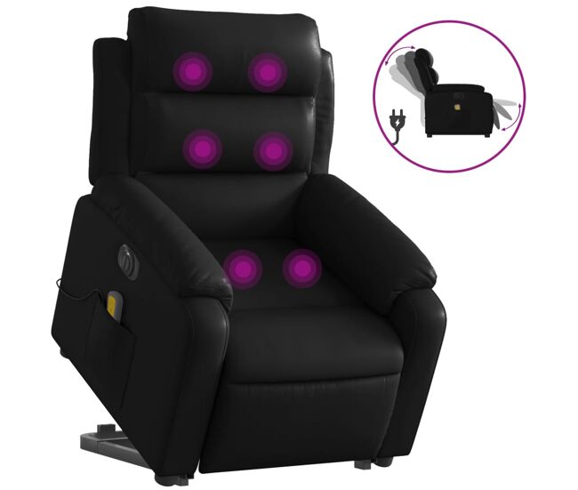 Vidaxl sillón de masaje elevable eléctrico cuero sintético negro