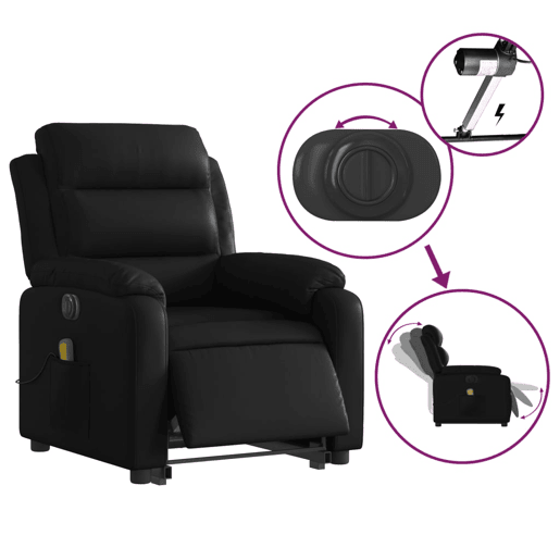 vidaXL Poltrona reclinável elevatória elétrica couro artificial preto vidaXL Poltrona reclinável elevatória elétrica couro artificial preto