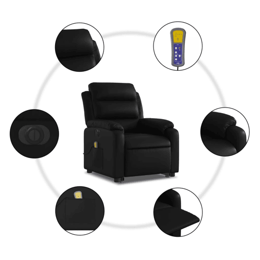 vidaXL Poltrona reclinável elevatória elétrica couro artificial preto vidaXL Poltrona reclinável elevatória elétrica couro artificial preto