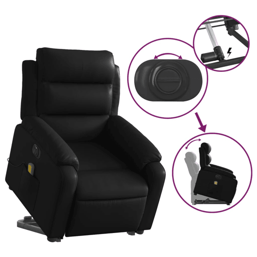 vidaXL Poltrona reclinável elevatória elétrica couro artificial preto vidaXL Poltrona reclinável elevatória elétrica couro artificial preto