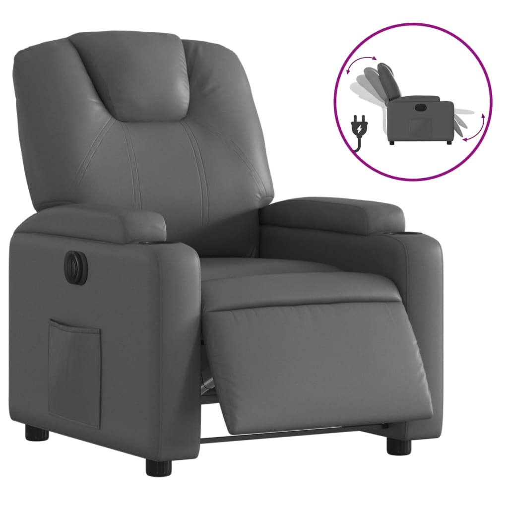 Vidaxl sillón reclinable eléctrico de cuero sintético gris