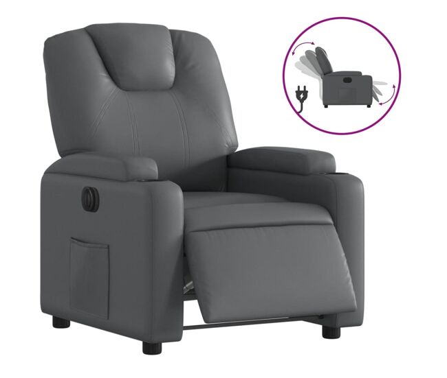 Vidaxl sillón reclinable eléctrico de cuero sintético gris