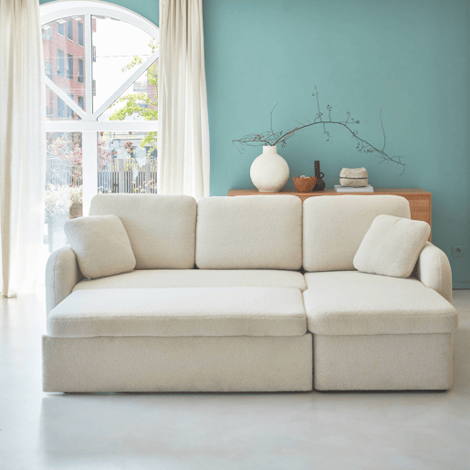 Sofá-cama com caracóis brancos de 3 lugares, Milano, Creme, 220x83x85 cm