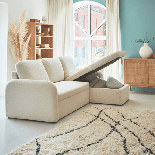 Sofá-cama com caracóis brancos de 3 lugares, Milano, Creme, 220x83x85 cm