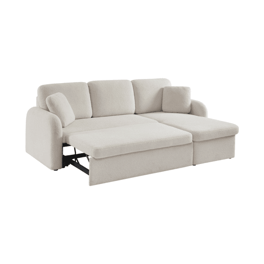 Sofá-cama com caracóis brancos de 3 lugares, Milano, Creme, 220x83x85 cm