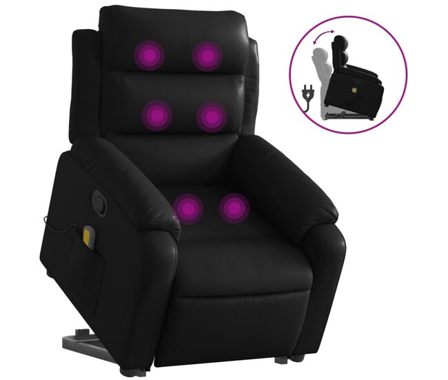 Vidaxl sillón reclinable de masaje de pie cuero artificial negro