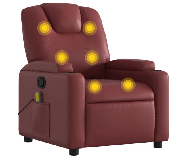 Vidaxl sillón de masaje reclinable cuero sintético rojo tinto