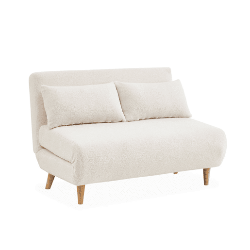 Sofá-cama em tecido boucle de 2 lugares, Guesta boucle, Boucle branco, 120x89x80 cm