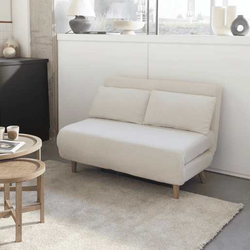 Sofá-cama em tecido boucle de 2 lugares, Guesta boucle, Boucle branco, 120x89x80 cm