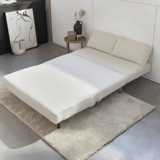 Sofá-cama em tecido boucle de 2 lugares, Guesta boucle, Boucle branco, 120x89x80 cm