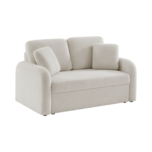 Sofá de 2 lugares com caracóis brancos, linhas arredondadas, Milano, Creme, 150x85x85 cm
