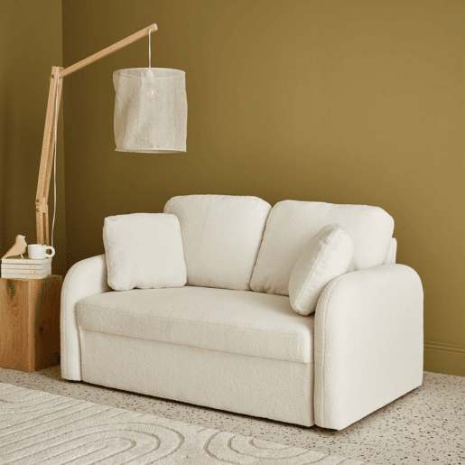 Sofá de 2 lugares com caracóis brancos, linhas arredondadas, Milano, Creme, 150x85x85 cm