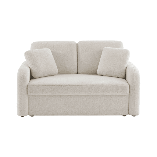 Sofá de 2 lugares com caracóis brancos, linhas arredondadas, Milano, Creme, 150x85x85 cm
