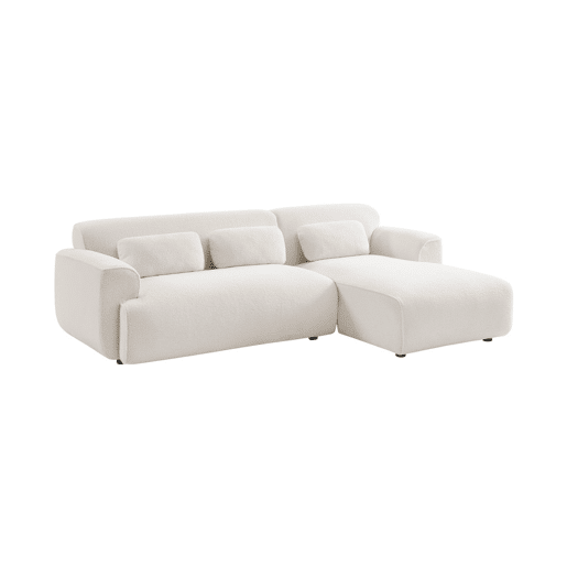 Sofá de canto, tecido boucle, 3 lugares, Wallas boucle, Creme, 196x151x91 cm