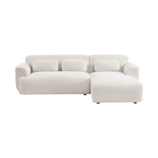 Sofá de canto, tecido boucle, 3 lugares, Wallas boucle, Creme, 196x151x91 cm
