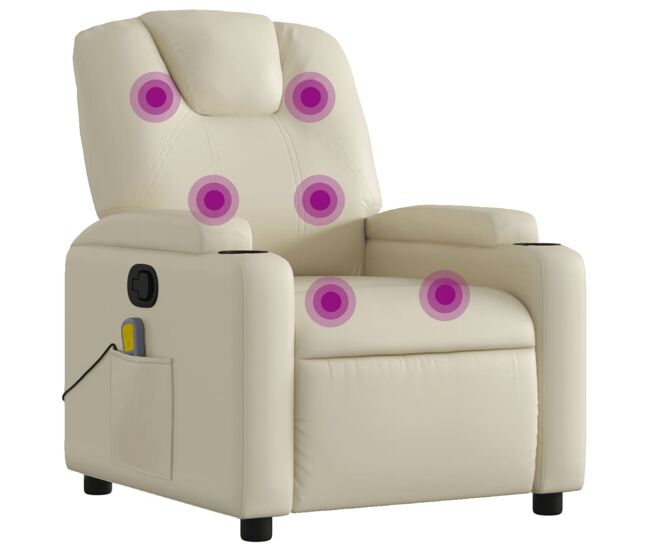 Vidaxl sillón reclinable de masaje cuero sintético crema