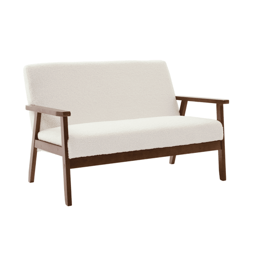 Sofá-bancada de 2 lugares, tecido boucle, pernas manchadas de nogueira clara, Isak boucle, Creme, 114x69.5x73 cm