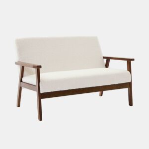Sofá-bancada de 2 lugares, tecido boucle, pernas manchadas de nogueira clara, Isak boucle, Creme, 114x69.5x73 cm