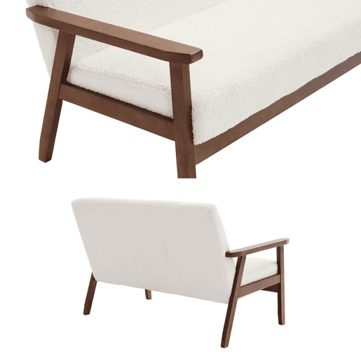 Sofá-bancada de 2 lugares, tecido boucle, pernas manchadas de nogueira clara, Isak boucle, Creme, 114x69.5x73 cm