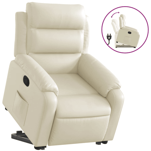 vidaXL Poltrona reclinável elevatória couro artificial cor creme vidaXL Poltrona reclinável elevatória couro artificial cor creme