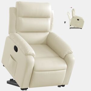 vidaXL Poltrona reclinável elevatória couro artificial cor creme