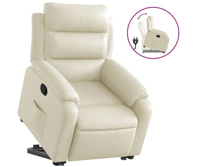 Vidaxl sillón reclinable elevable cuero artificial color crema
