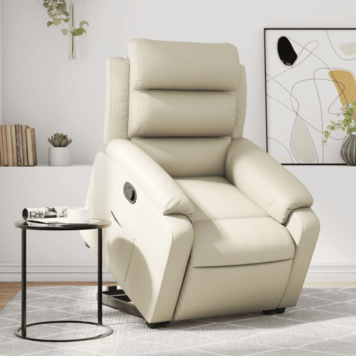vidaXL Poltrona reclinável elevatória couro artificial cor creme vidaXL Poltrona reclinável elevatória couro artificial cor creme