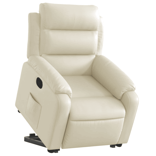 vidaXL Poltrona reclinável elevatória couro artificial cor creme vidaXL Poltrona reclinável elevatória couro artificial cor creme