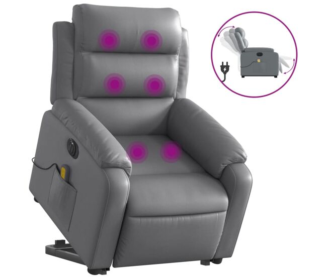 Vidaxl sillón de masaje elevable eléctrico cuero sintético gris