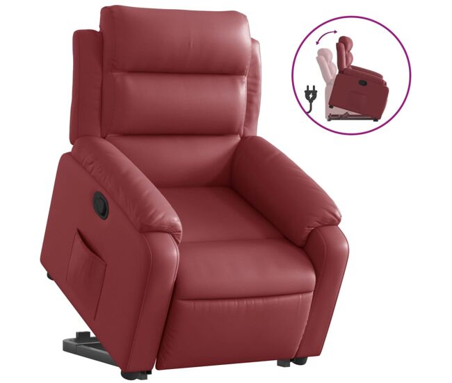 Vidaxl sillón reclinable elevable cuero artificial rojo tinto