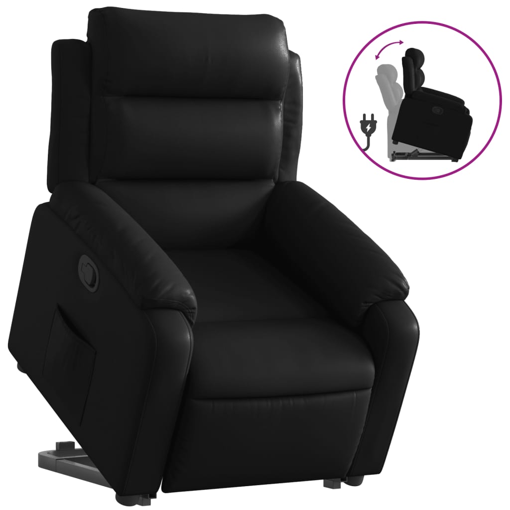 Vidaxl sillón reclinable elevable cuero artificial negro