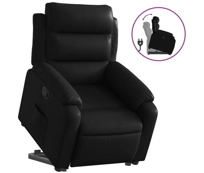 Vidaxl sillón reclinable elevable cuero artificial negro