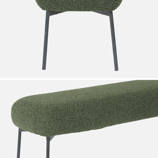 Banco, extremidade da cama com revestimento de boucle, Sherpa, Verde caqui, 120x41x42.5 cm