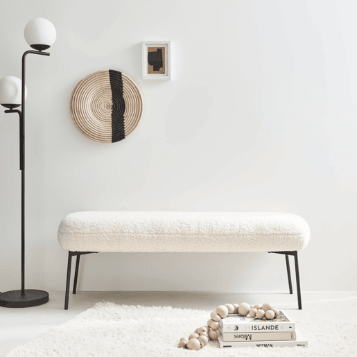Banco, extremidade da cama com revestimento de boucle, Sherpa, Cru, 120x41x42.5 cm