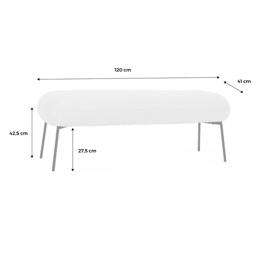 Banco, extremidade da cama com revestimento de boucle, Sherpa, Cru, 120x41x42.5 cm