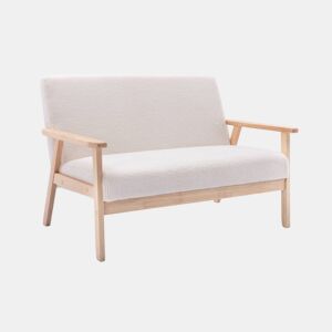 Sofá-bancada boucle e pernas de madeira, 2 lugares, Isak boucle, Creme, 114x69.5x73 cm