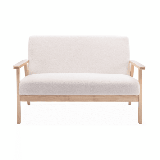 Sofá-bancada boucle e pernas de madeira, 2 lugares, Isak boucle, Creme, 114x69.5x73 cm