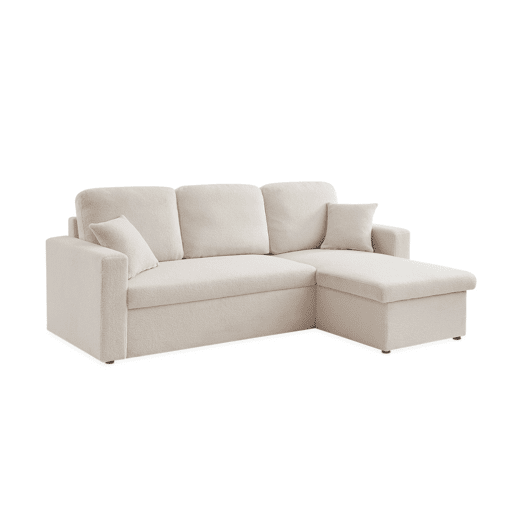 Sofá de canto convertível em tecido boucle , Ida boucle, Creme, 219x81x68 cm