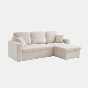 Sofá de canto convertível em tecido boucle , Ida boucle, Creme, 219x81x68 cm