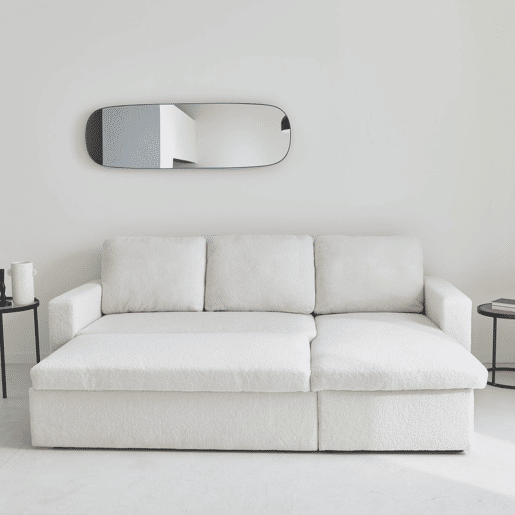 Sofá de canto convertível em tecido boucle , Ida boucle, Creme, 219x81x68 cm