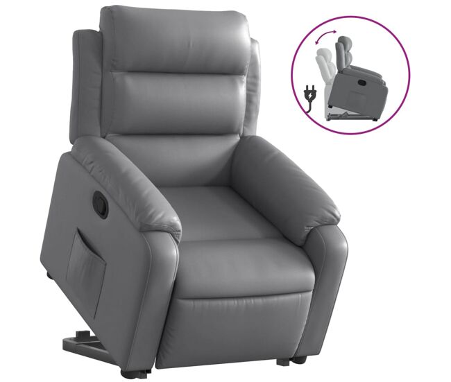 Vidaxl sillón reclinable elevable cuero artificial gris