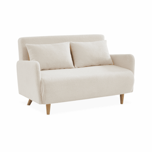 Sofá-cama com tecido boucle de 2 lugares, Panam boucle, Boucle branco, 131x75x81 cm