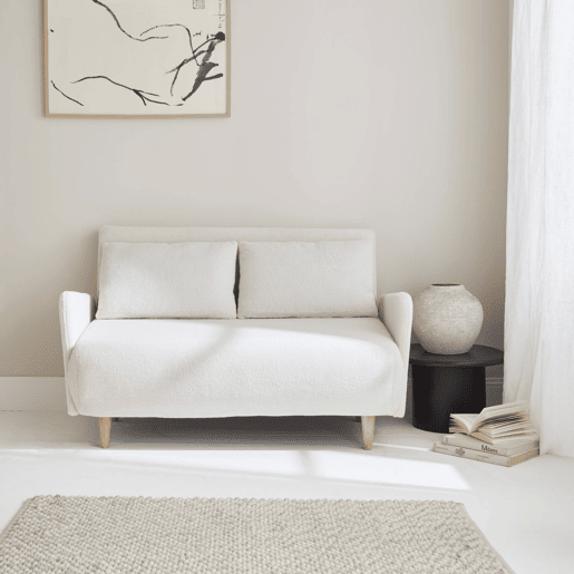 Sofá-cama com tecido boucle de 2 lugares, Panam boucle, Boucle branco, 131x75x81 cm