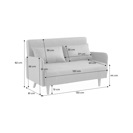 Sofá-cama com tecido boucle de 2 lugares, Panam boucle, Boucle branco, 131x75x81 cm